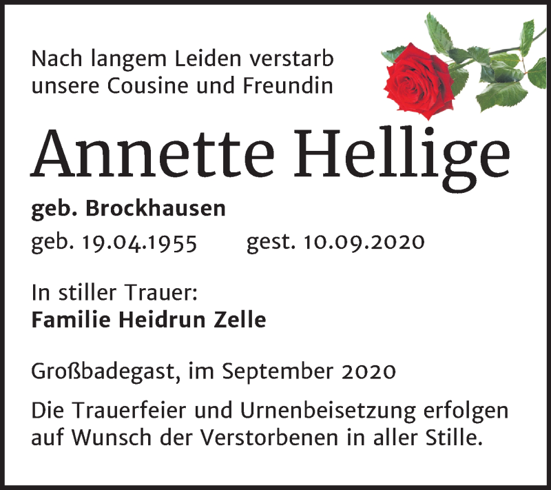 Traueranzeigen Von Annette Hellige Abschied Nehmen De