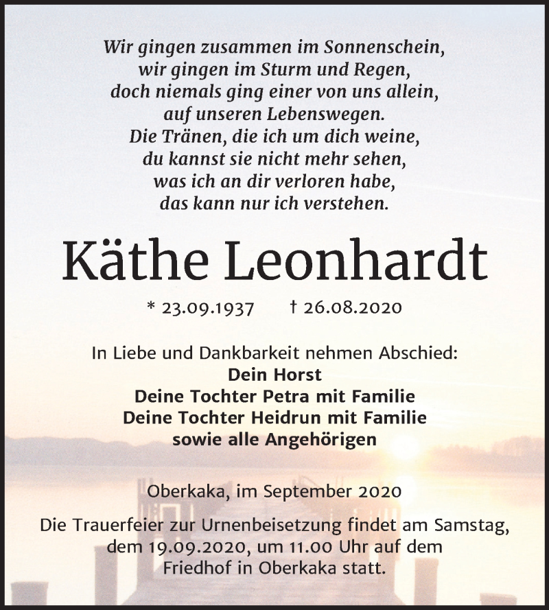 Traueranzeigen Von K The Leonhardt Abschied Nehmen De