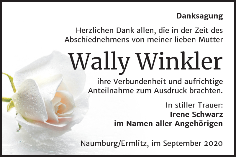 Traueranzeigen Von Wally Winkler Abschied Nehmen De