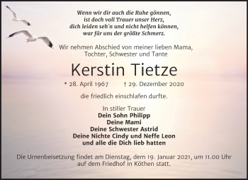 Traueranzeigen Von Kerstin Tietze Abschied Nehmen De