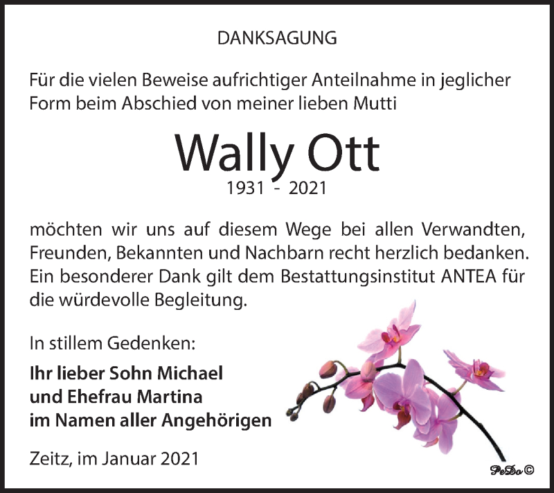 Traueranzeigen Von Wally Ott Abschied Nehmen De