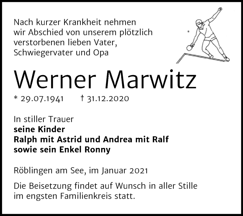 Traueranzeigen Von Werner Marwitz Abschied Nehmen De