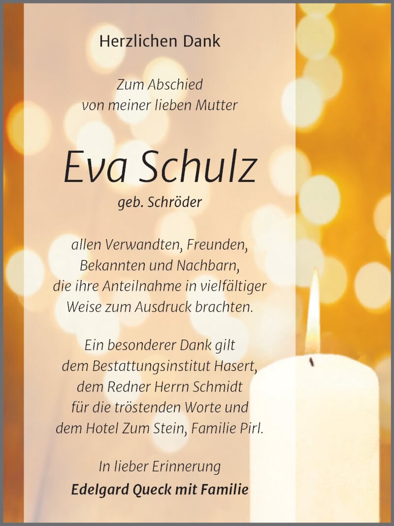 Traueranzeigen Von Eva Schulz Abschied Nehmen De