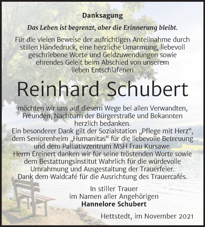 Traueranzeigen Von Reinhard Schubert Abschied Nehmen De