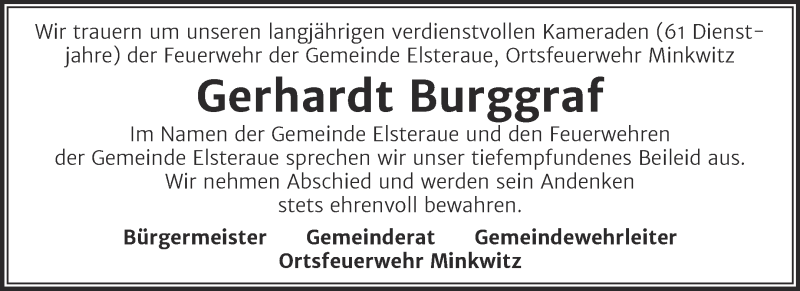 Traueranzeigen Von Gerhardt Burggraf Abschied Nehmen De