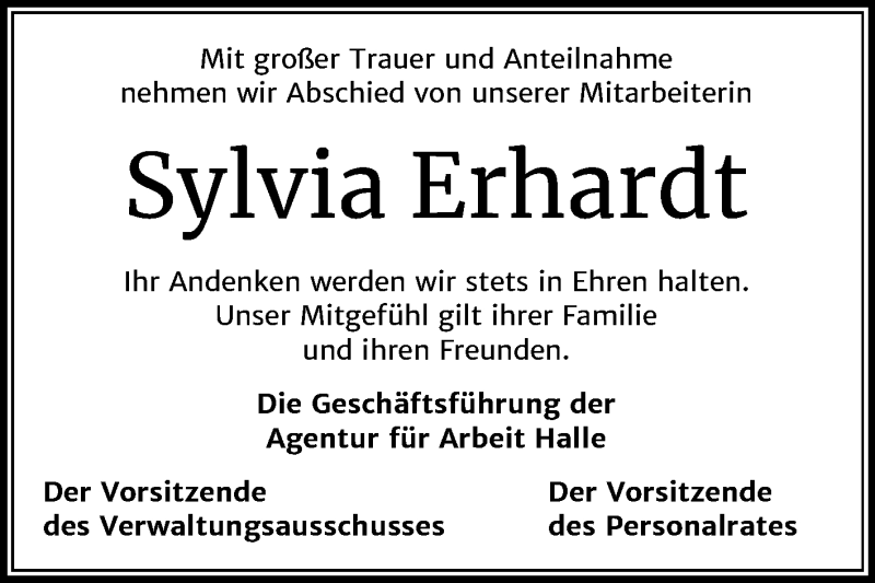 Traueranzeigen Von Sylvia Erhardt Abschied Nehmen De