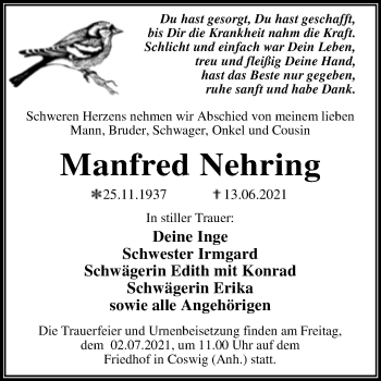 Traueranzeigen Von Manfred Nehring Abschied Nehmen De