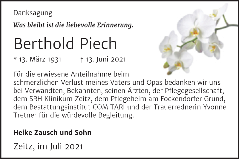 Traueranzeigen Von Berthold Piech Abschied Nehmen De