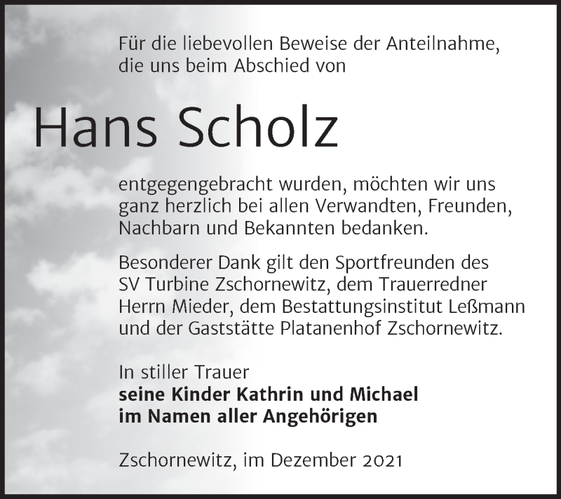 Traueranzeigen Von Hans Scholz Abschied Nehmen De