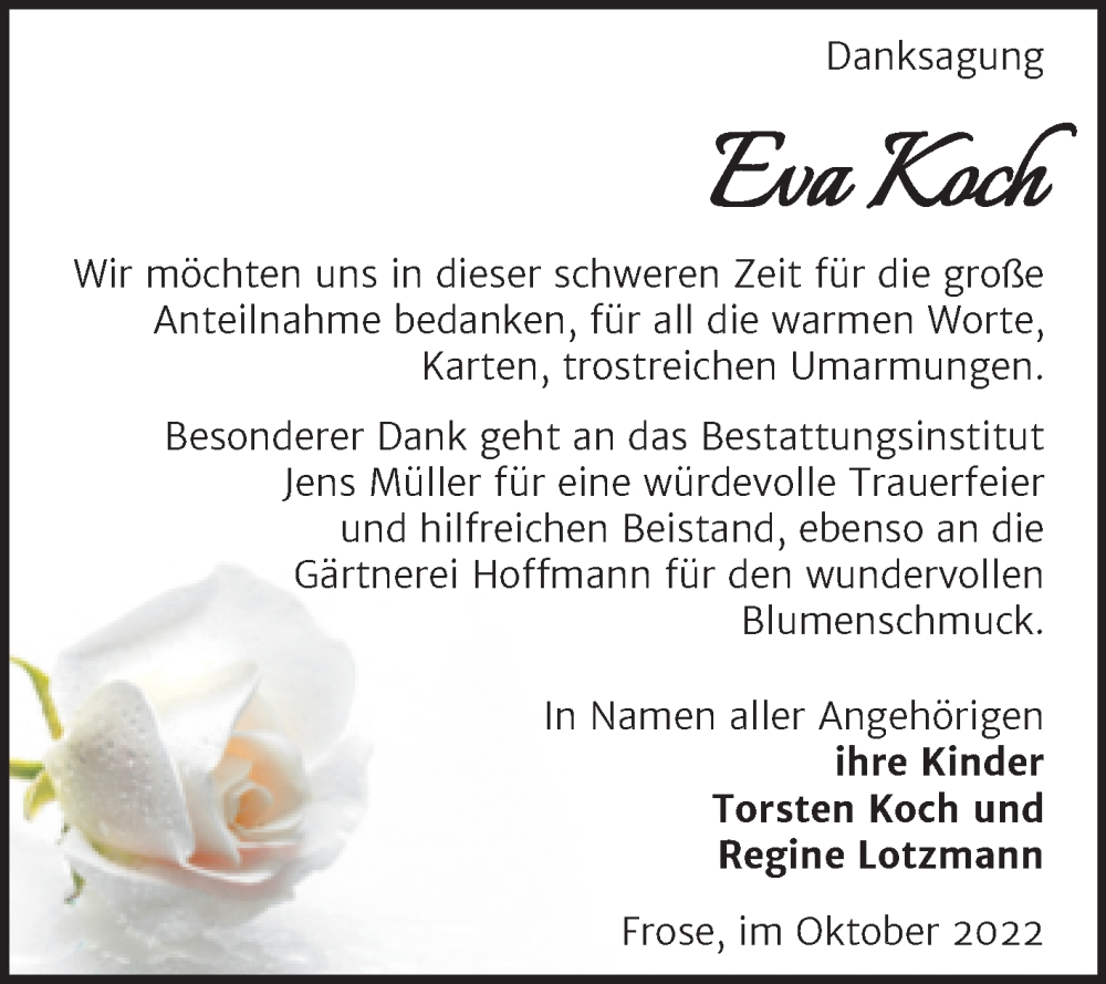 Traueranzeigen Von Eva Koch Abschied Nehmen De