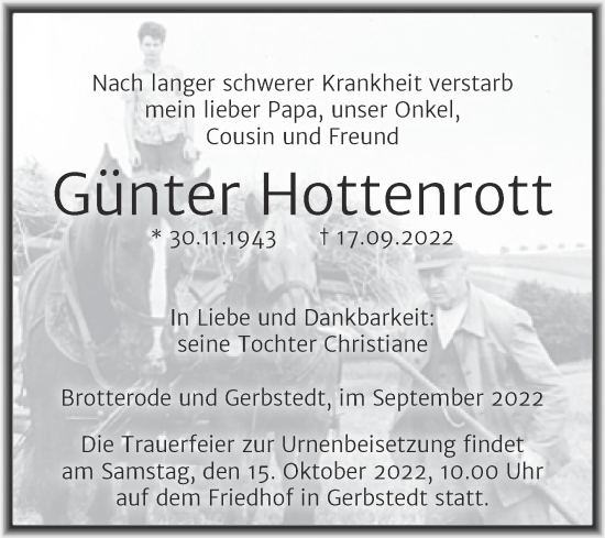 Traueranzeigen von Günter Hottenrott abschied nehmen de