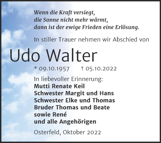 Traueranzeigen Von Udo Walter Abschied Nehmen De