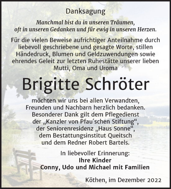 Traueranzeigen Von Brigitte Schr Ter Abschied Nehmen De