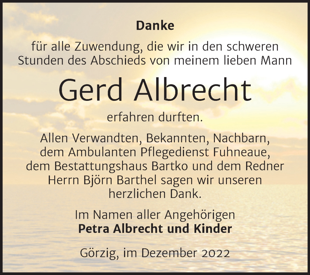 Traueranzeigen Von Gerd Albrecht Abschied Nehmen De