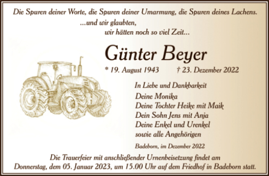 Traueranzeigen von Günter Beyer abschied nehmen de