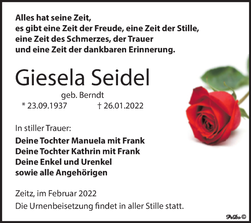 Traueranzeigen Von Giesela Seidel Abschied Nehmen De