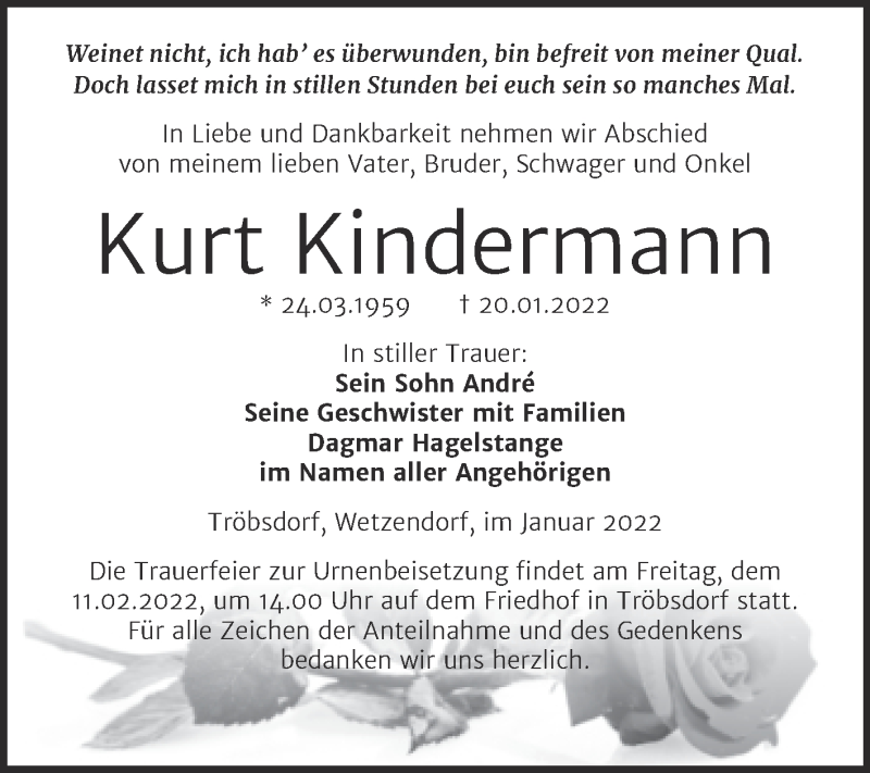 Traueranzeigen Von Kurt Kindermann Abschied Nehmen De