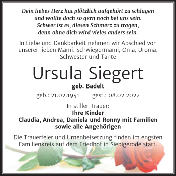 Traueranzeigen Von Ursula Siegert Abschied Nehmen De