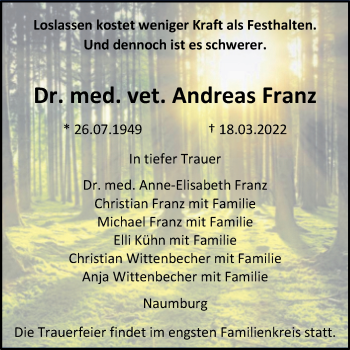 Traueranzeigen Von Andreas Franz Abschied Nehmen De