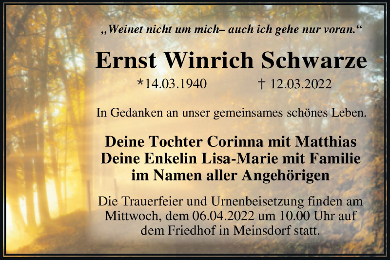 Traueranzeigen Von Ernst Winrich Schwarze Abschied Nehmen De