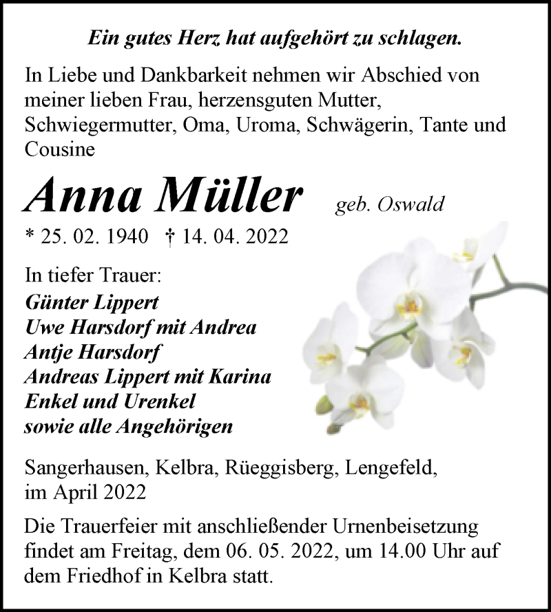 Traueranzeigen von Anna Müller abschied nehmen de