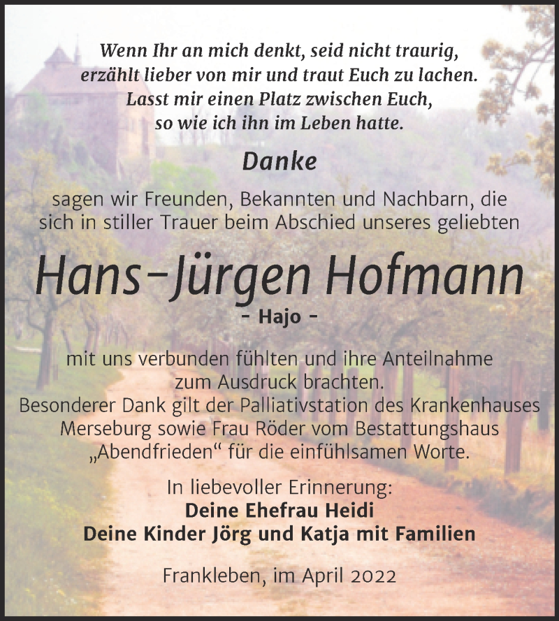 Traueranzeigen von Hans Jürgen Hofmann abschied nehmen de