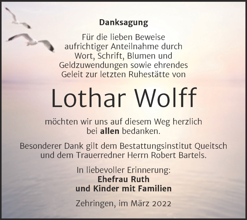 Traueranzeigen Von Lothar Wolff Abschied Nehmen De