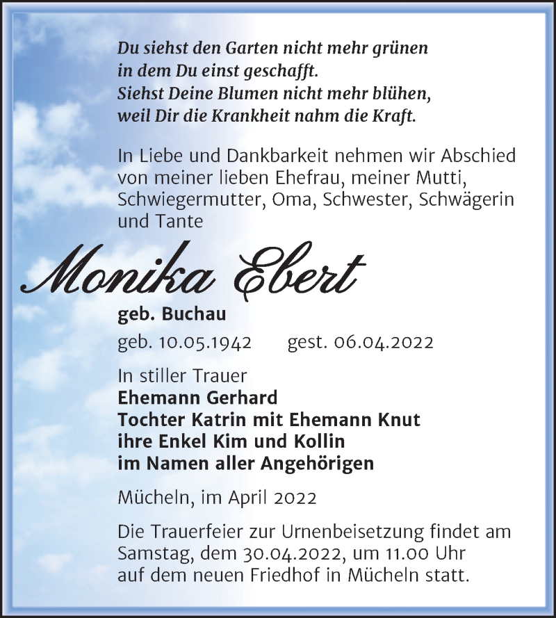 Traueranzeigen Von Monika Ebert Abschied Nehmen De