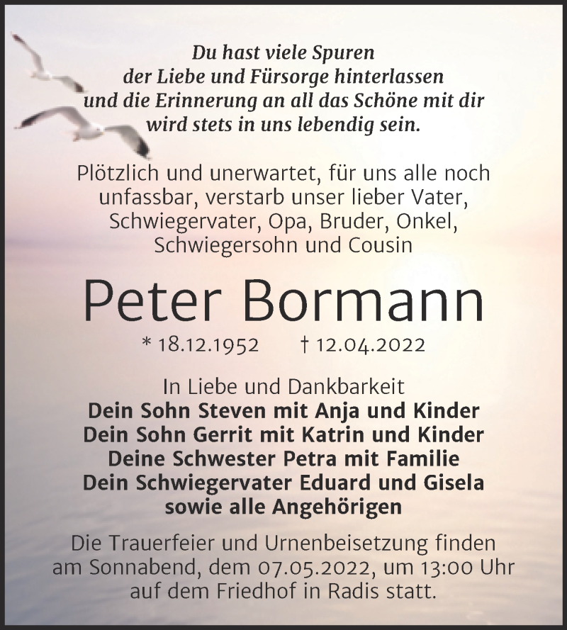 Traueranzeigen Von Peter Bormann Abschied Nehmen De