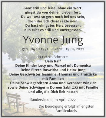 Traueranzeigen Von Yvonne Jung Abschied Nehmen De