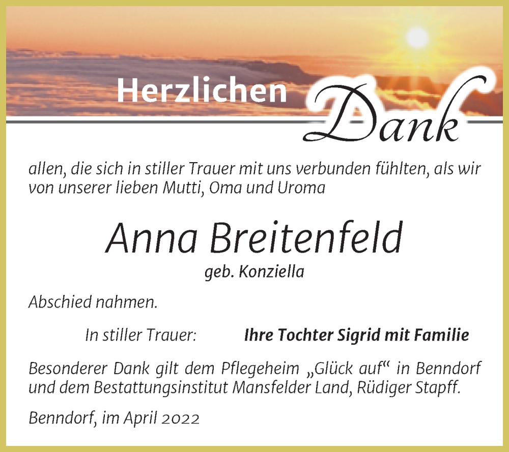 Traueranzeigen Von Anna Breitenfeld Abschied Nehmen De