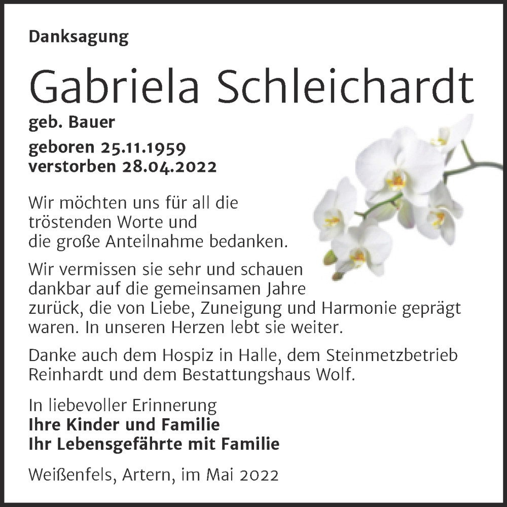 Traueranzeigen Von Gabriela Schleichardt Abschied Nehmen De