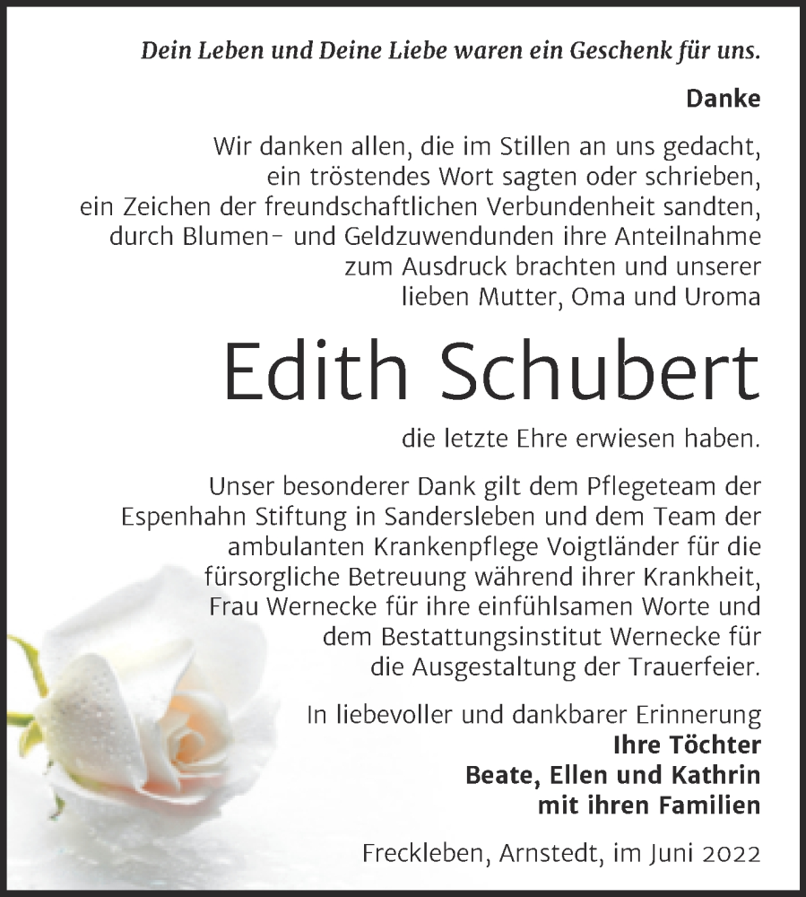 Traueranzeigen Von Edith Schubert Abschied Nehmen De