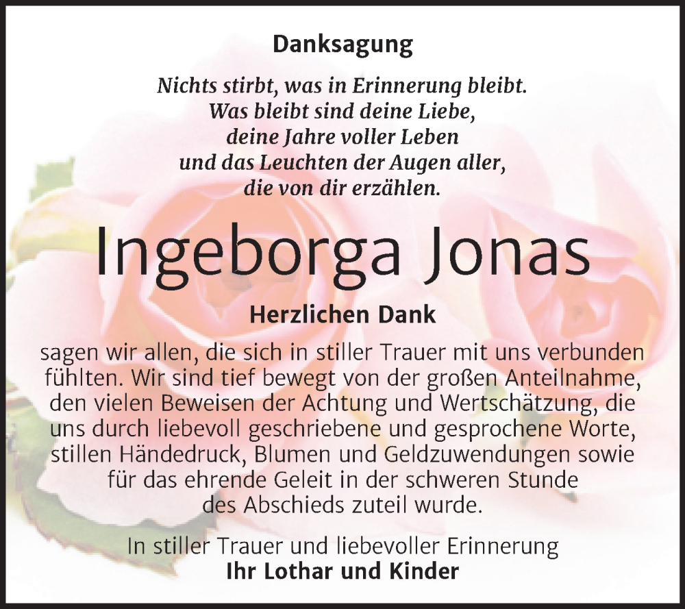 Traueranzeigen Von Ingeborga Jonas Abschied Nehmen De