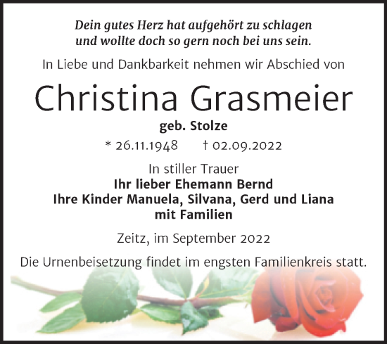 Traueranzeigen Von Christina Grasmeier Abschied Nehmen De