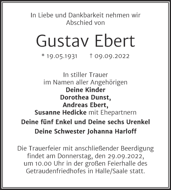 Traueranzeigen Von Gustav Ebert Abschied Nehmen De