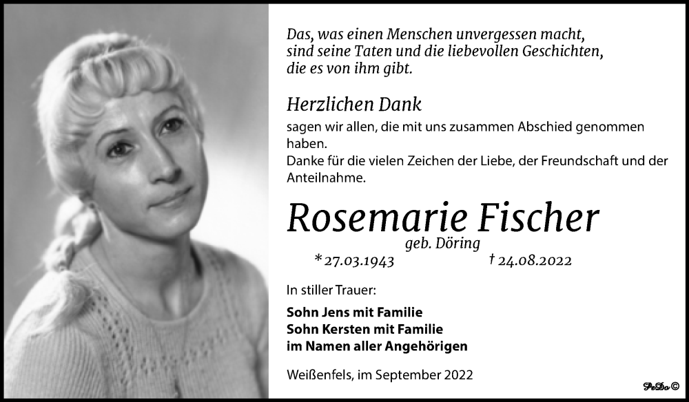 Traueranzeigen Von Rosemarie Fischer Abschied Nehmen De