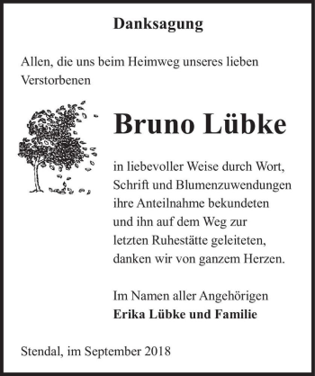 Traueranzeigen Von Bruno L Bke Abschied Nehmen De