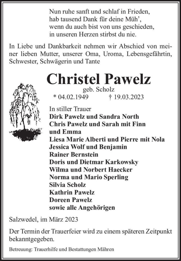 Traueranzeigen Von Christel Pawelz Geb Scholz Abschied Nehmen De