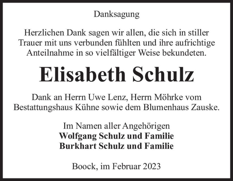 Traueranzeigen Von Elisabeth Schulz Abschied Nehmen De