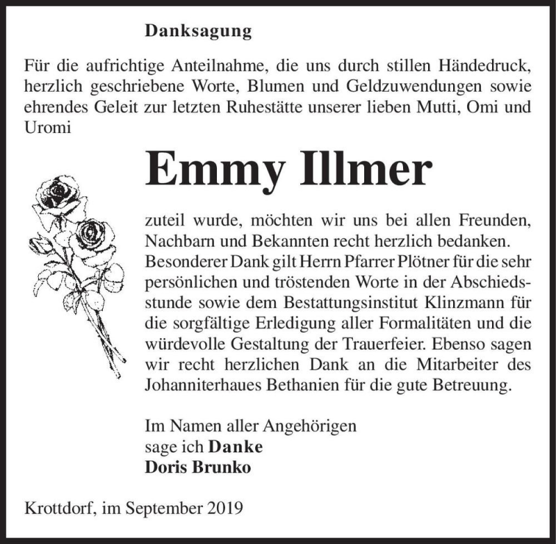 Traueranzeigen Von Emmy Illmer Abschied Nehmen De