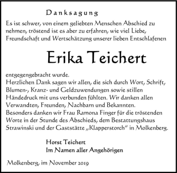 Traueranzeigen Von Erika Teichert Abschied Nehmen De