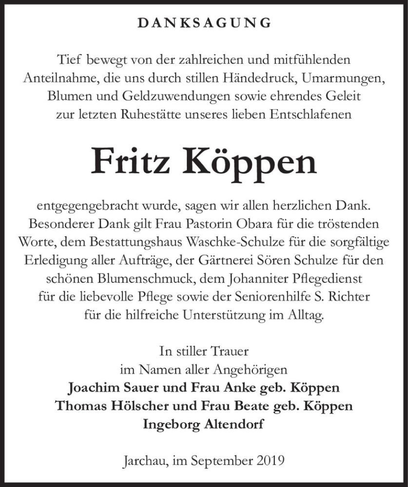 Traueranzeigen von Fritz Köppen abschied nehmen de