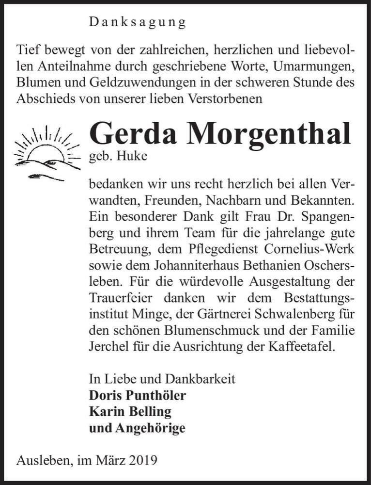 Traueranzeigen Von Gerda Morgenthal Geb Huke Abschied Nehmen De