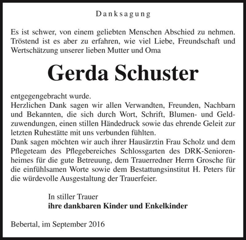 Traueranzeigen Von Gerda Schuster Abschied Nehmen De