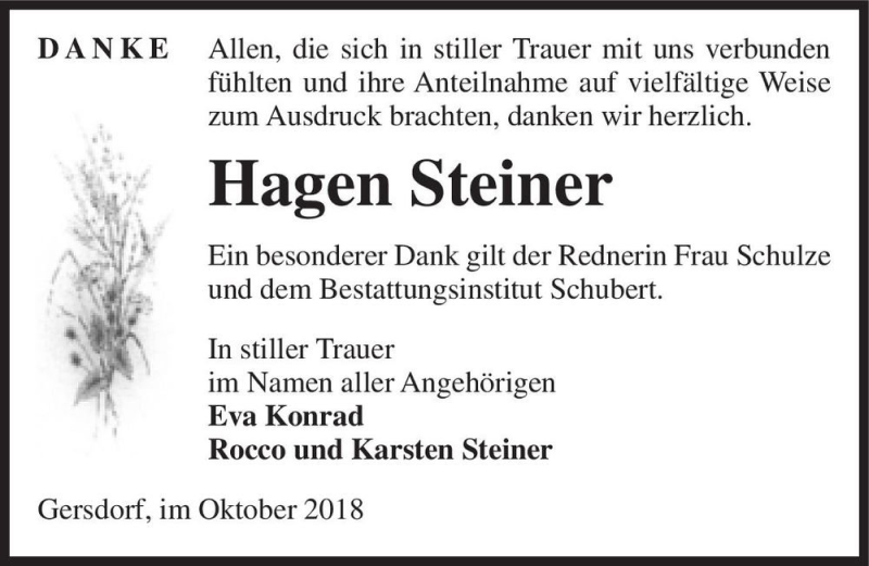 Traueranzeigen Von Hagen Steiner Abschied Nehmen De