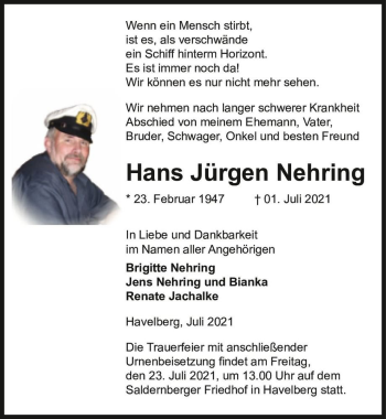 Traueranzeigen Von Hans J Rgen Nehring Abschied Nehmen De