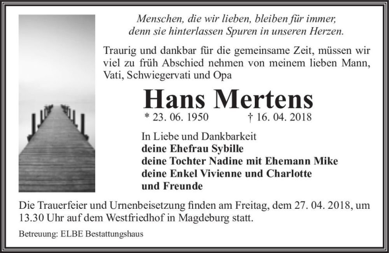 Traueranzeigen Von Hans Mertens Abschied Nehmen De