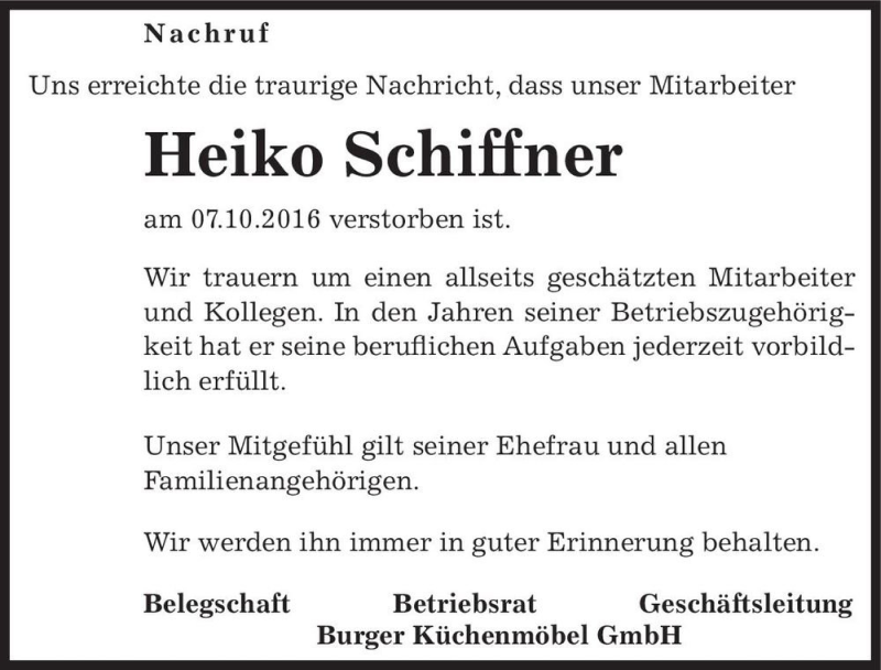 Traueranzeigen Von Heiko Schiffner Abschied Nehmen De