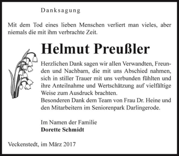 Traueranzeigen von Helmut Preußler abschied nehmen de